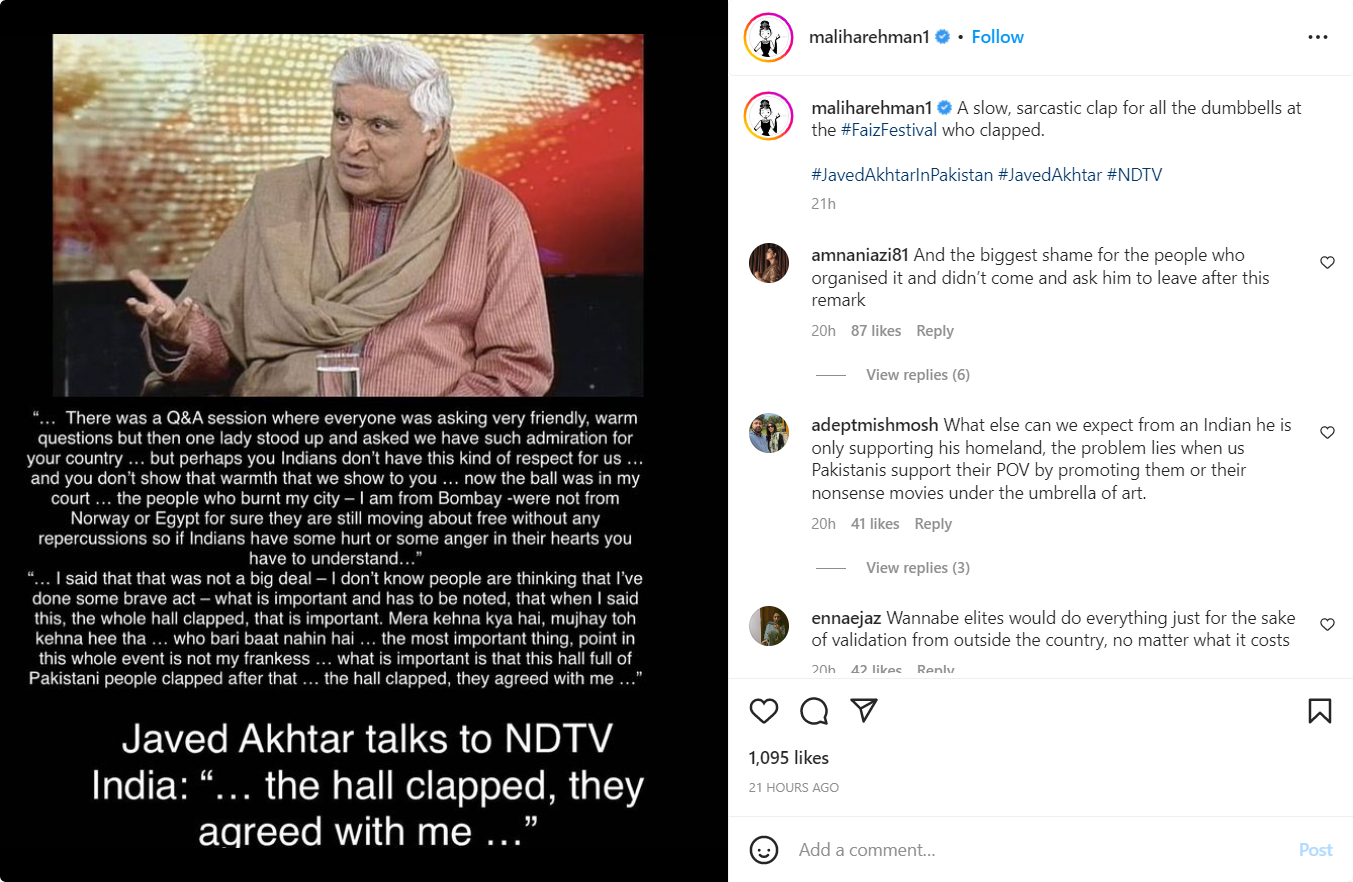 Javed Akhtar Being Criticized for Controversial Statements About Pakistan