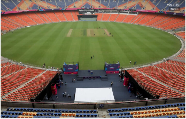 The first match of the World Cup, the stadium is empty