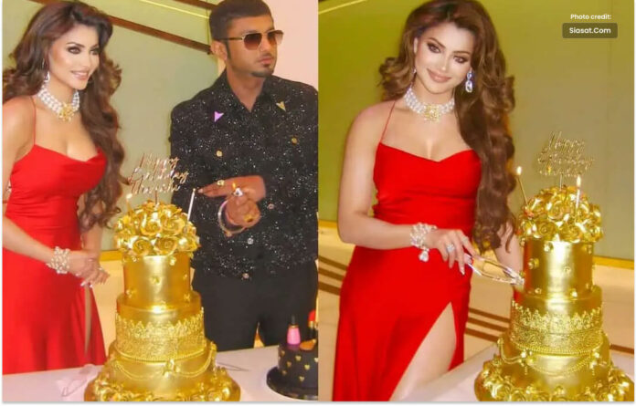 Urvashi Rautela cut a gold cake on her birthday