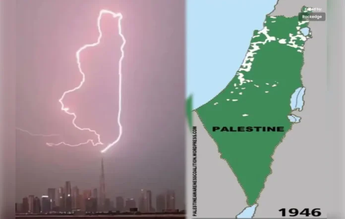 Lightning Strike on Burj Khalifa Looks Like Map Of Palestine